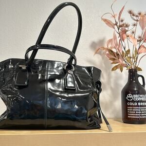 Tod's Black Patent Leather Tote Bag 15"x10.5"x5" Structured Designer Handbag‎